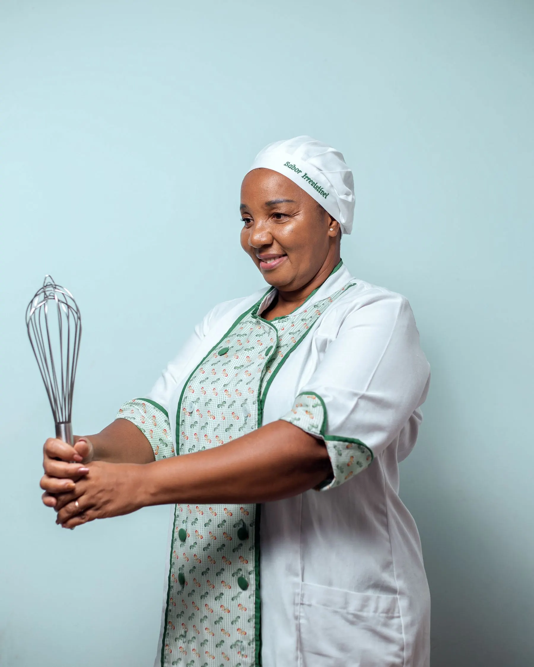 Hospitality trainer Zanele Nkosi in kitchen whites