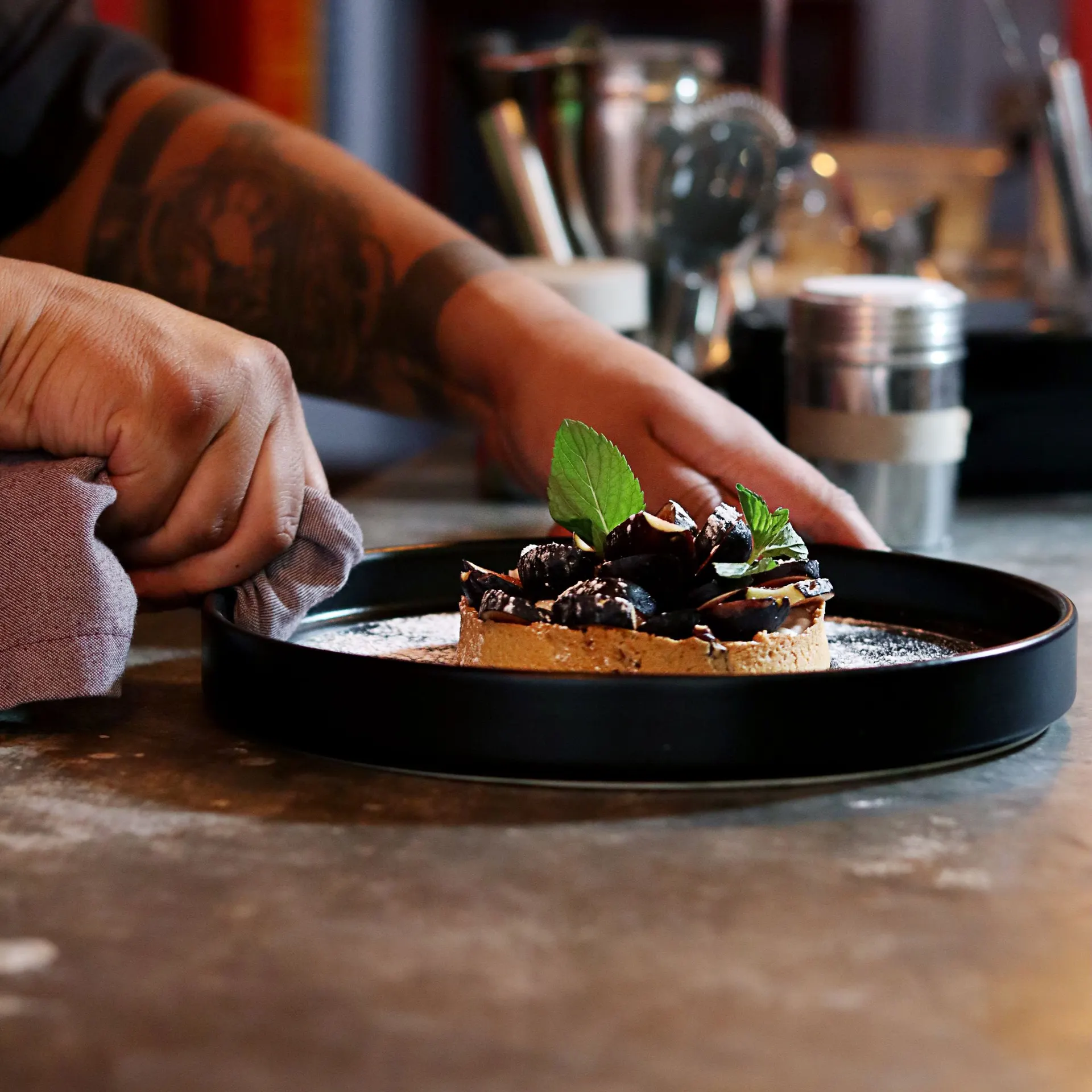 Chocolate dessert plated dark