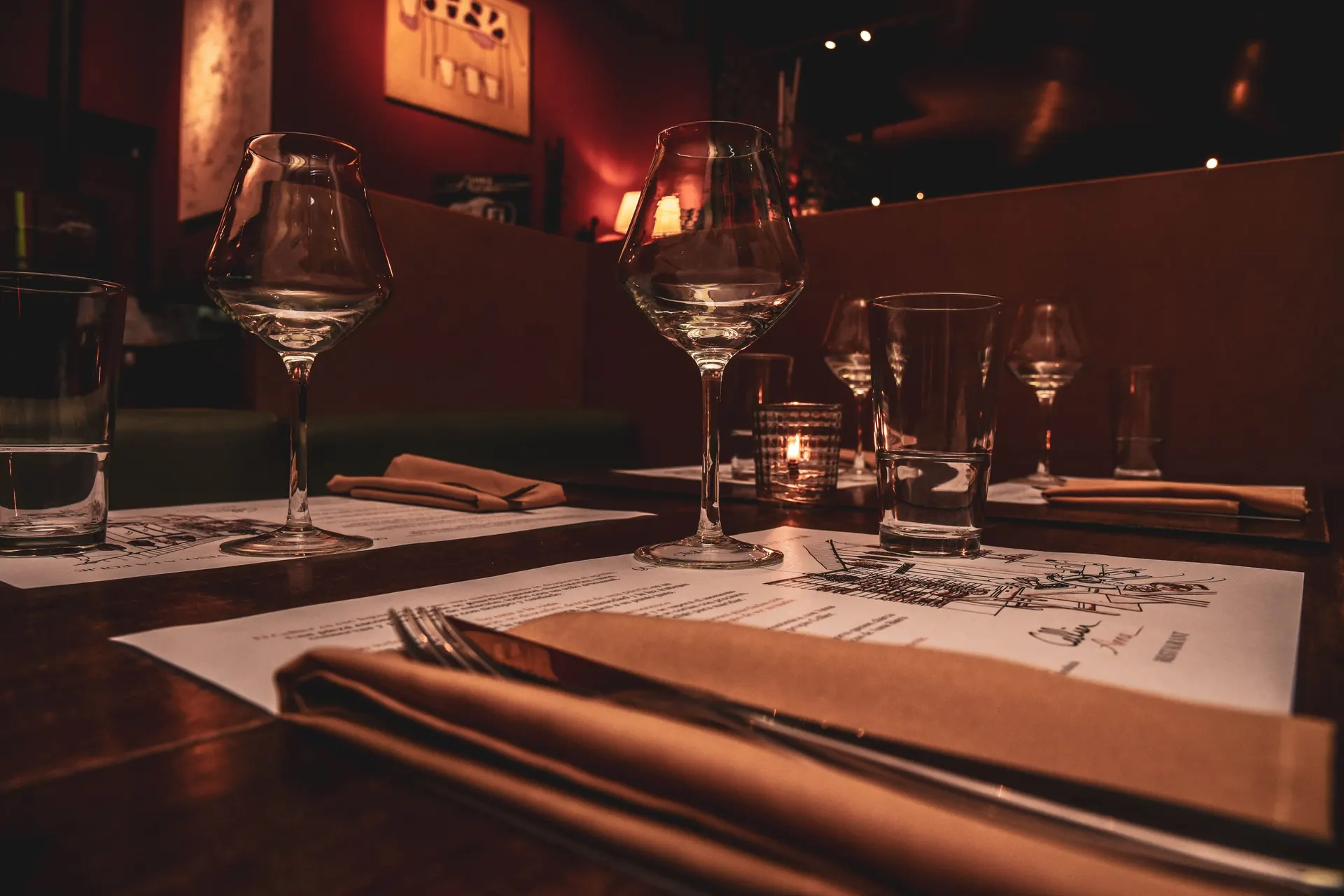 Glassware set on a bar